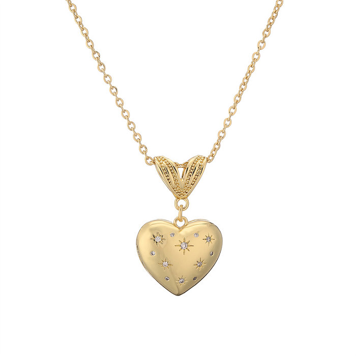 IG Style Simple Style Heart Shape Copper Plating Inlay Zircon Gold Plated Pendant Necklace