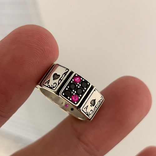 Simple Style Commute Poker Copper Plating Inlay Zircon Silver Plated Open Ring