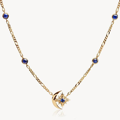 Casual Simple Style Commute Star Moon Copper 18K Gold Plated Zircon Pendant Necklace In Bulk