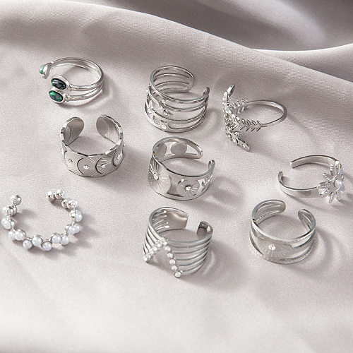 Elegant Heart Shape Eye Flower Stainless Steel Artificial Pearls Zircon Open Ring In Bulk