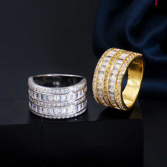Elegante, glänzende, geometrische Verkupferungs-Inlay-Zirkon-Roségold-plattierte, weißgoldplattierte, rhodinierte Ringe