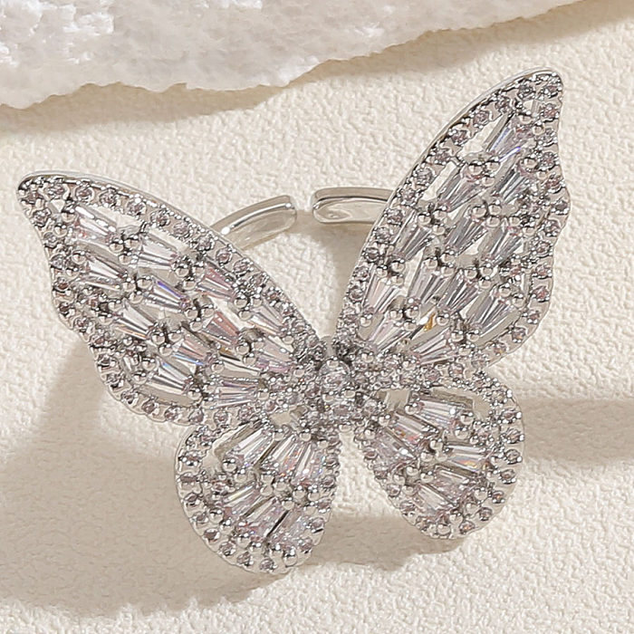 IG Style Simple Style Butterfly Copper Plating Inlay Zircon 14K Gold Plated White Gold Plated Open Rings