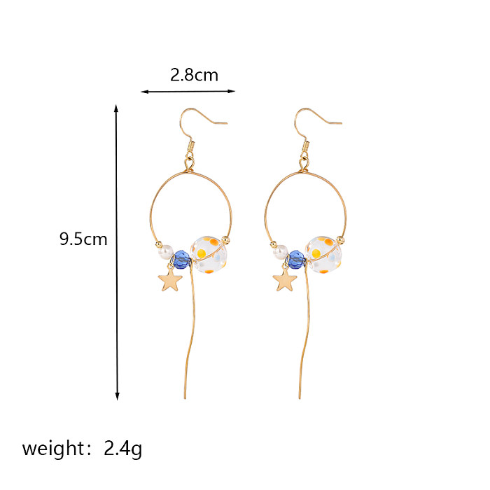 1 Pair Cute Retro Commute Star Tassel Flower Epoxy Plating Hollow Out Glass Copper 14K Gold Plated Drop Earrings Ear Hook