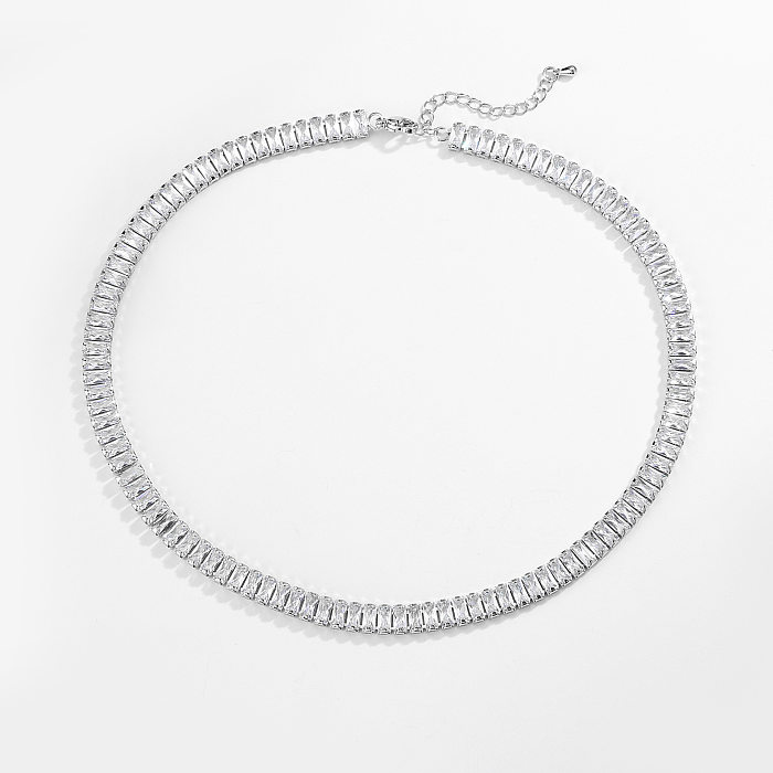 Fashion Full Diamond T Square Diamond Chain Necklace Copper Jewelry Wholesale
