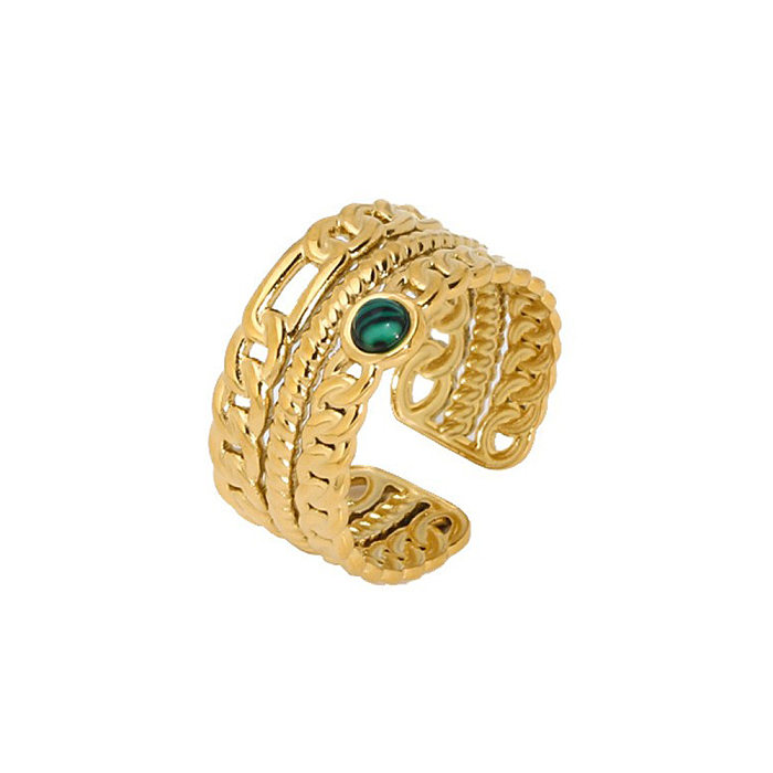 Classical Romantic British Style Solid Color Stainless Steel Plating Inlay Natural Stone 18K Gold Plated Open Rings