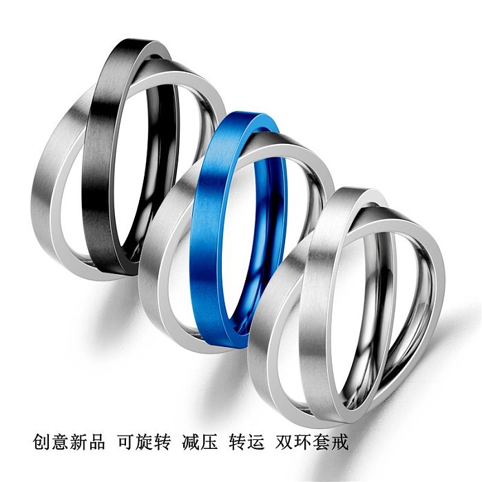 Anéis duplos de aço inoxidável giratórios simples de cor sólida joias por atacado