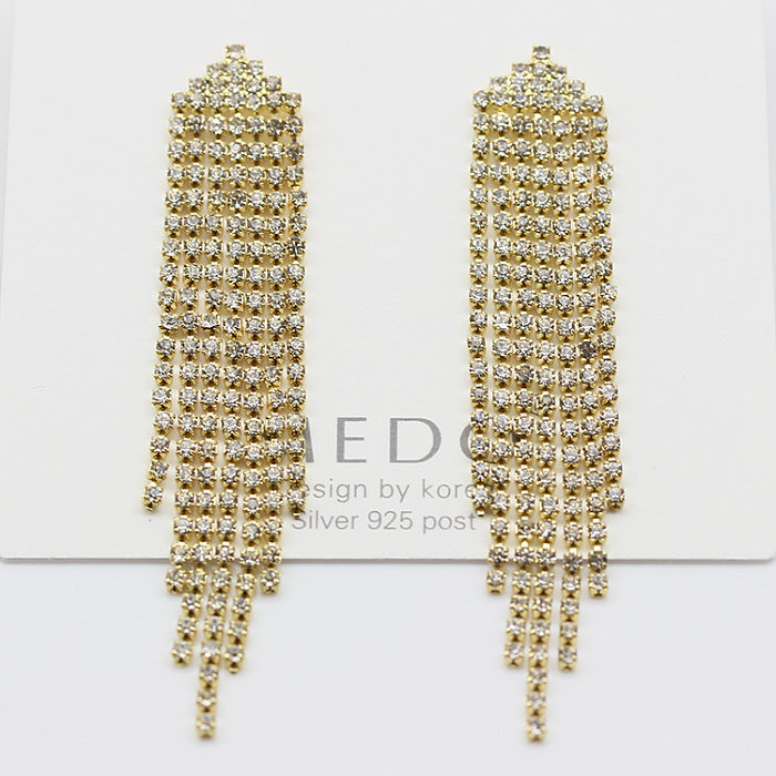 Fashion Tassel Copper Inlay Diamond Rhinestones Drop Earrings 1 Pair
