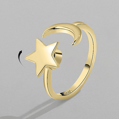 Novo anel giratório de dedo indicador de zircônia de cobre brilhante cruzado com estrela e lua