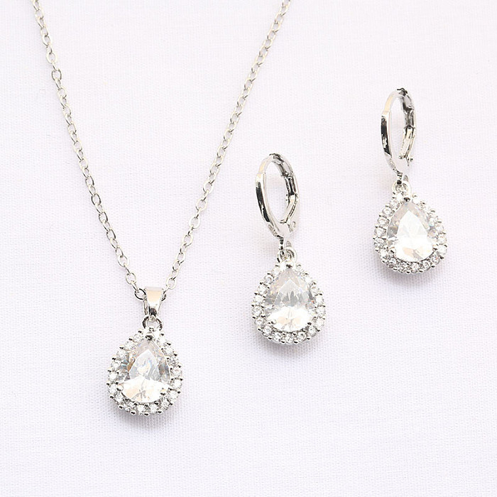 Casual Simple Style Korean Style Round Water Droplets Copper Inlay Zircon Earrings Necklace