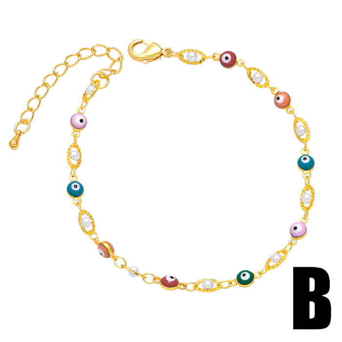 Bohemian Devil'S Eye Copper Enamel Plating Inlay Beads Bracelets 1 Piece