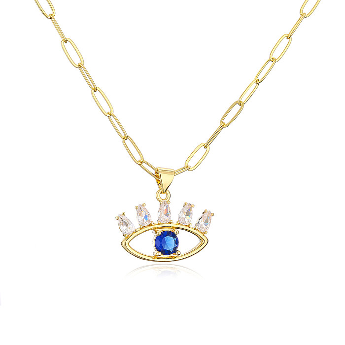 Fashion Copper Gold-Plated Micro Inlaid Zircon Eye Pendant Necklace Women's
