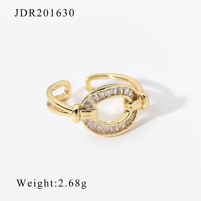 Novo estilo 18k ouro cobre incrustado zircônio geométrico anel aberto feminino