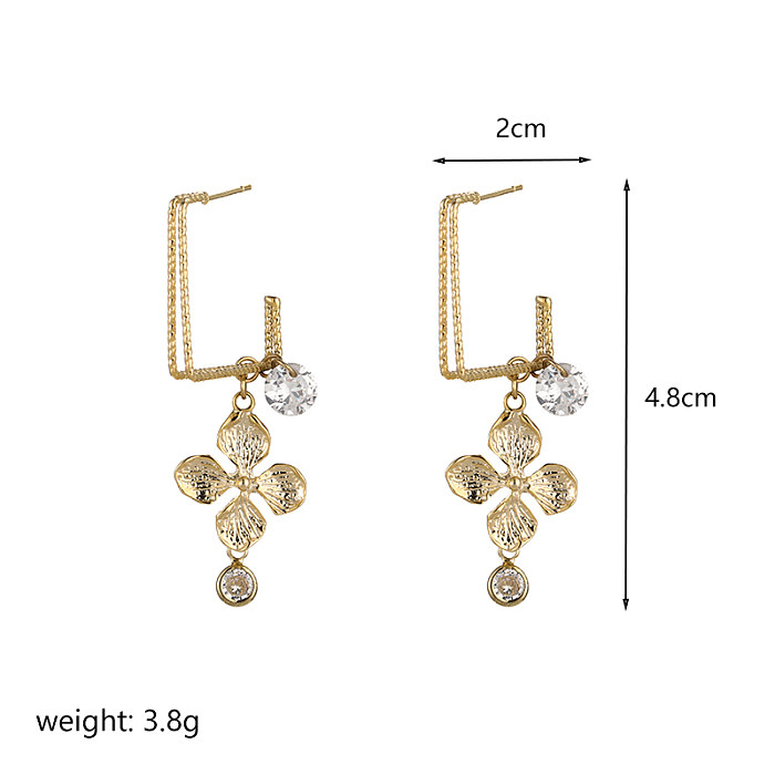 1 Pair IG Style Sweet Flower Rhombus Plating Inlay Copper Freshwater Pearl Zircon 14K Gold Plated Drop Earrings