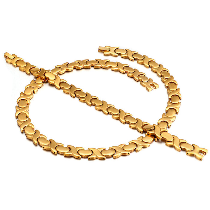 European And American Geometric Titanium Steel Women's Bracelet Necklace Set Wholesale