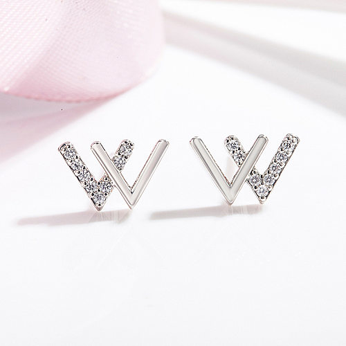 1 Pair Fashion Letter Copper Plating Inlay Zircon Ear Studs