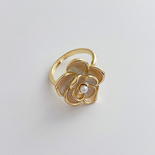 Fashion Flower Copper Enamel Inlay Pearl Rings 1 Piece