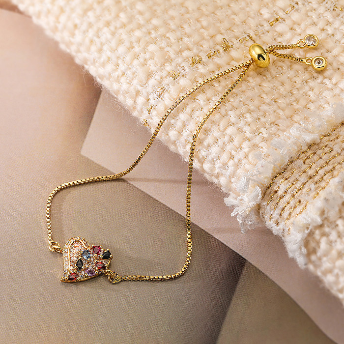 Simple Style Commute Heart Shape Cat Copper Plating Inlay Zircon 18K Gold Plated Bracelets