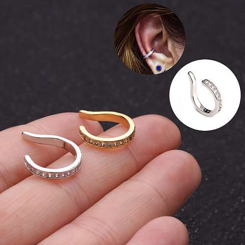 Nuevo Piercing falso en forma de U, Clip para oreja de circonita de cobre, pendientes simples europeos y americanos
