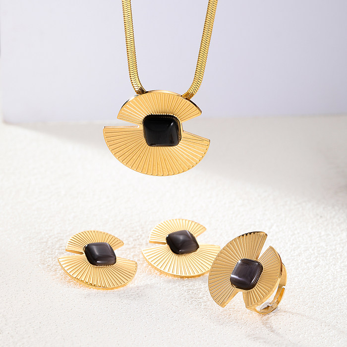 Exaggerated Sector Leaves Stainless Steel Plastic Irregular Plating 18K Gold Plated Jewelry Set