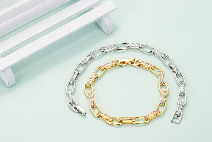 Simple Geometric Copper Inlaid Zircon New Cable Chain Bracelet