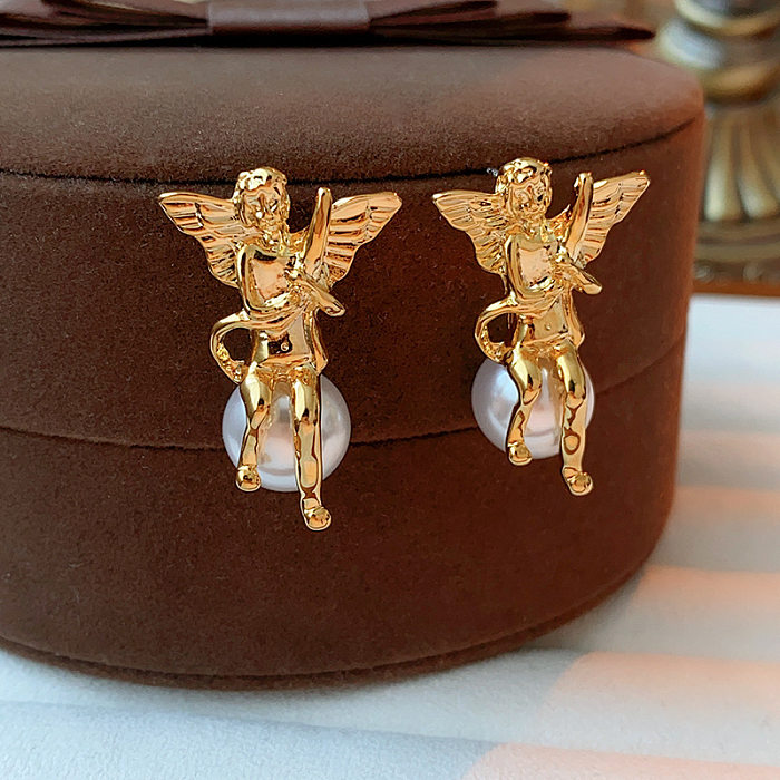 1 Pair Elegant Retro Water Droplets Plating Inlay Copper Pearl Drop Earrings