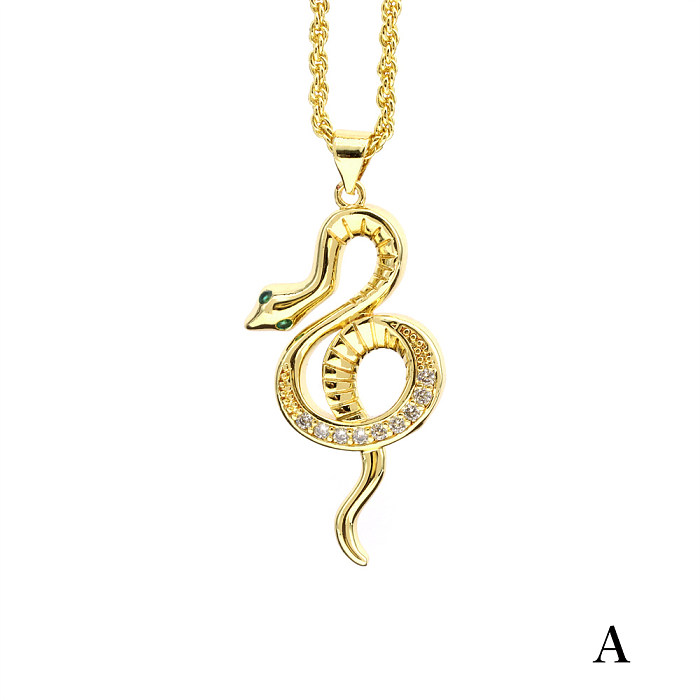 Collar con colgante de circón y revestimiento de cobre con forma de serpiente elegante