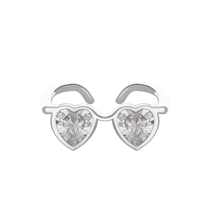Simple Style Heart Shape Copper Inlay Zircon Open Rings