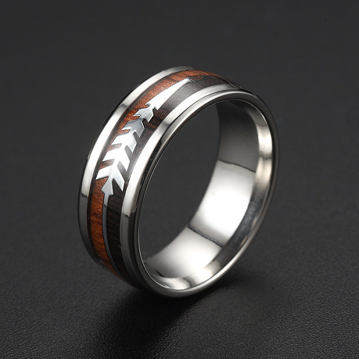 Moda nova duas cores grão de madeira seta titânio anel de aço jóias por atacado