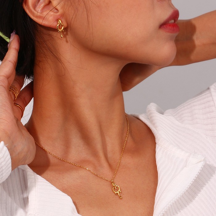 Elegant Basic Simple Style Geometric Stainless Steel Plating 18K Gold Plated Earrings Necklace