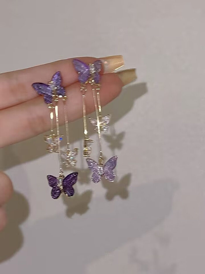 1 Pair Fairy Style Butterfly Copper Plating Drop Earrings