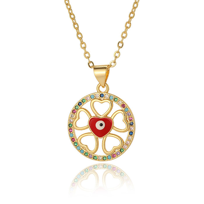 Simple Style Devil'S Eye Heart Shape Copper Plating Inlay Zircon Pendant Necklace