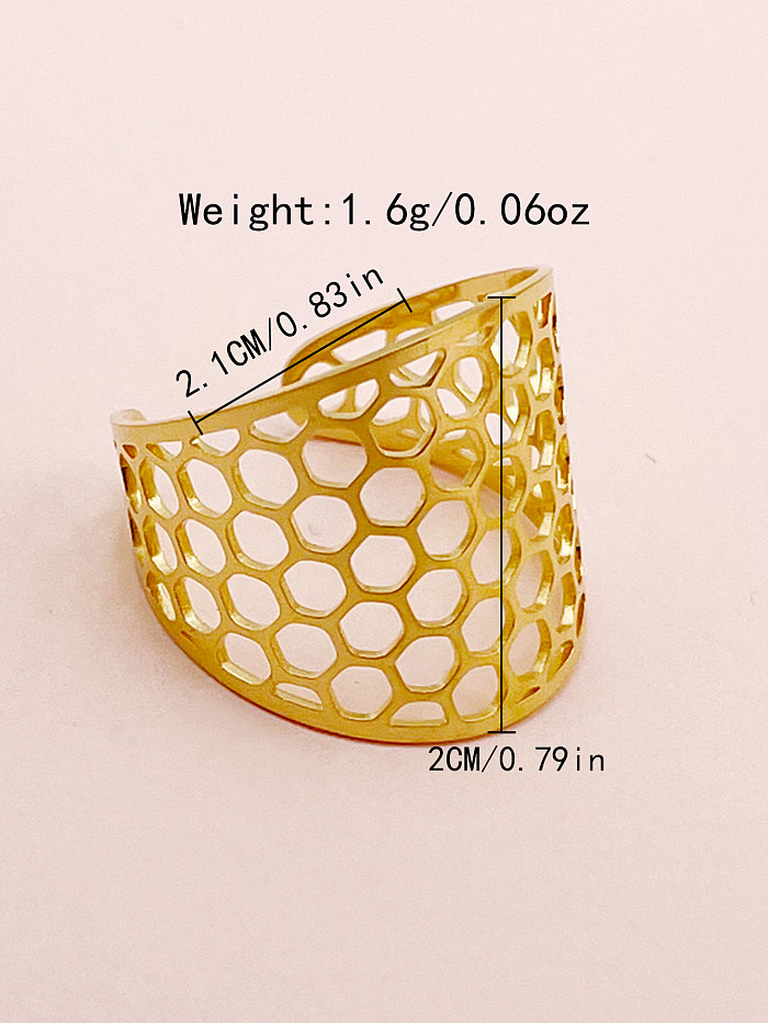 Casual Simple Style Artistic Honeycomb Stainless Steel Gold Plated Open Ring In Bulk
