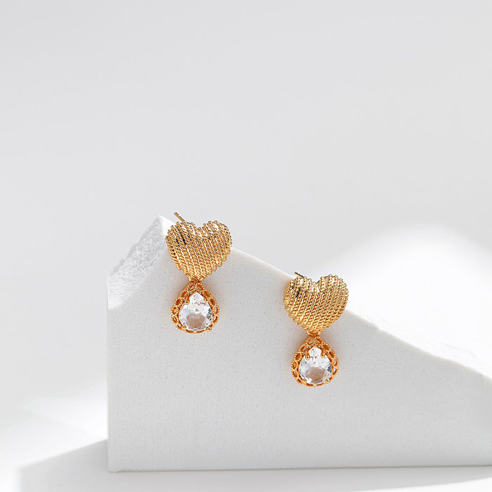 1 Pair Simple Style Water Droplets Inlay Copper Zircon Drop Earrings