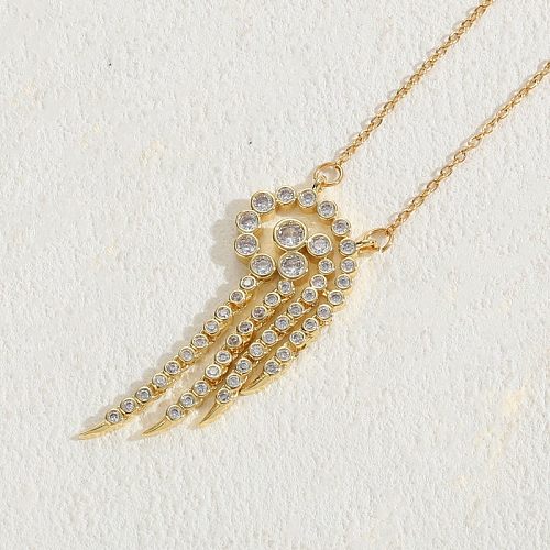 Elegant Classic Style Geometric Copper Plating Inlay Zircon 14K Gold Plated Pendant Necklace