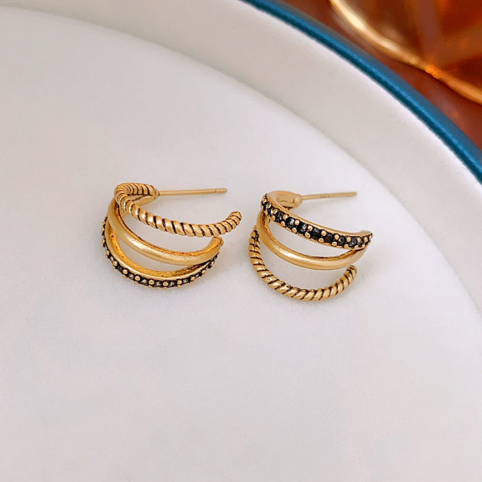 1 Pair Retro Letter Copper Inlay Rhinestones Drop Earrings