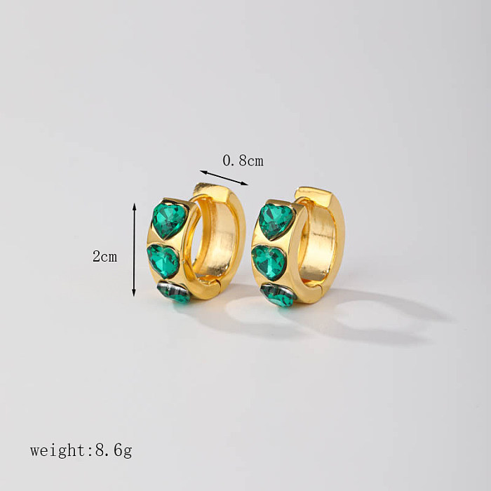 1 Paar Retro-Ohrringe mit geometrischem Inlay, Kupfer-Strasssteinen, 18 Karat vergoldet