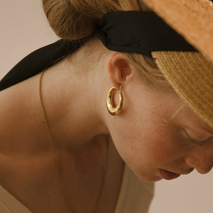1 paire de boucles d'oreilles créoles en cuivre plaqué couleur unie, Style Simple