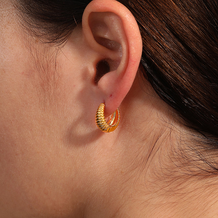 1 paire de boucles d'oreilles créoles plaquées or 18 carats, couleur unie, Style Simple et décontracté