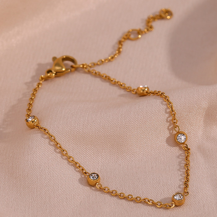 Elegante Halskette im klassischen Stil mit runder Edelstahlbeschichtung und Zirkoneinlage, 18 Karat vergoldet