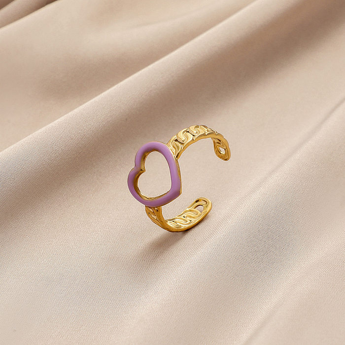Einfacher offener Ring aus Edelstahl mit Emaille in Blattform in Herzform, 1 Stück