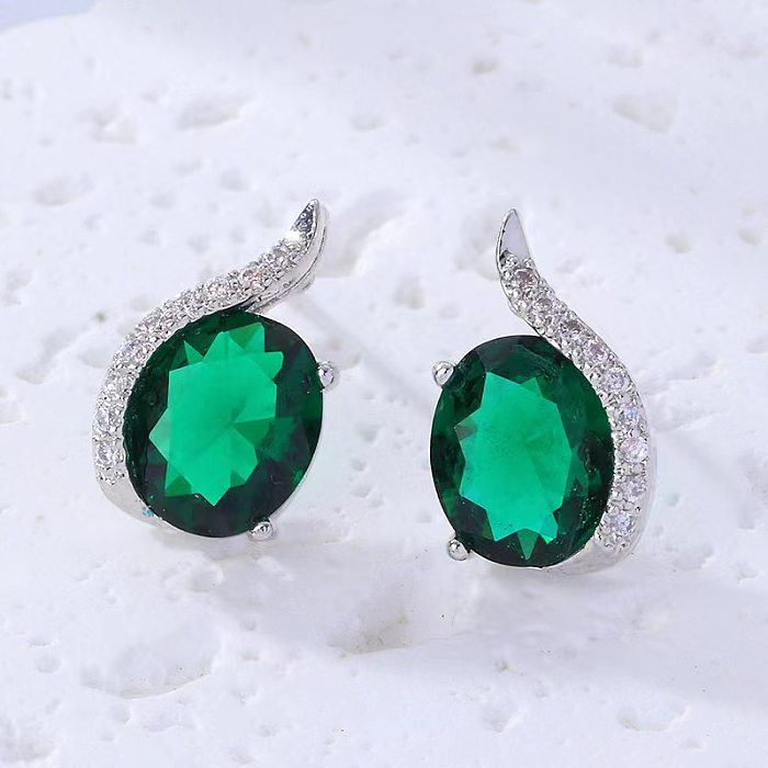 1 Pair Lady Water Droplets Inlay Copper Artificial Gemstones Ear Studs