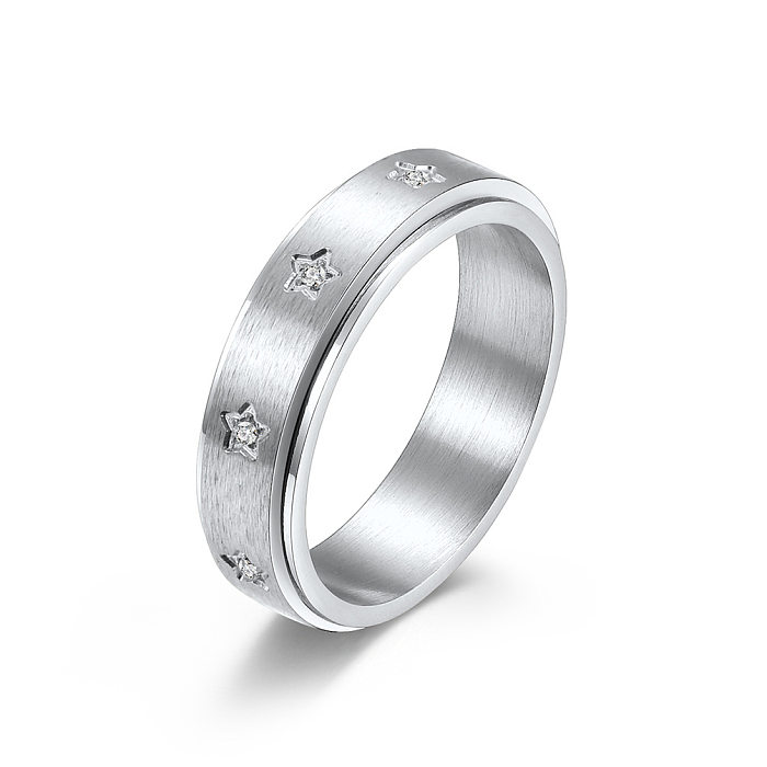 Fashion Simple Diamond Embedded Star Stainless Steel Rotating Ring