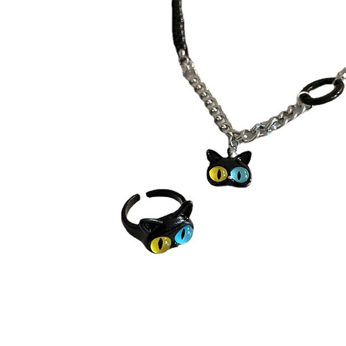 Lady Style Simple chat titane acier placage anneaux boucles d'oreilles collier