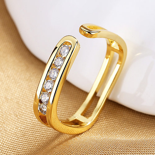 1 Piece Simple Style Solid Color Copper Inlay Zircon Open Ring