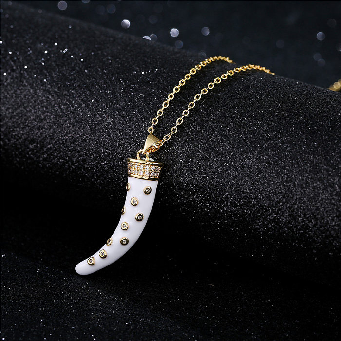 Fashion White Oil Dripping Copper Micro-inlaid Zircon Horn Pendant Necklace