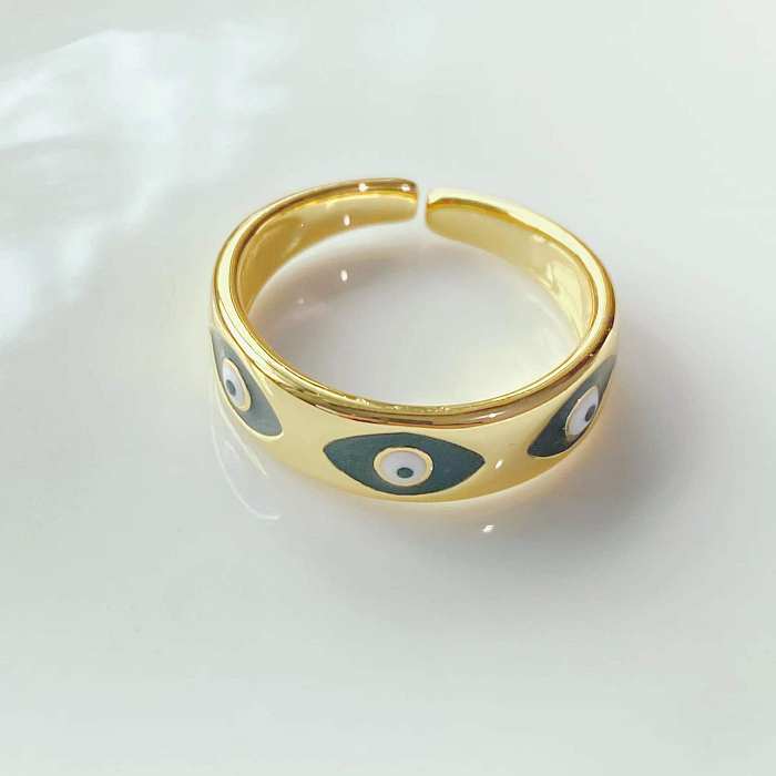 خاتم تريند 18 قيراط مطلي بالذهب قطرة الزيت، شخصية بسيطة، فتحة عين، خاتم نسائي قابل للتعديل