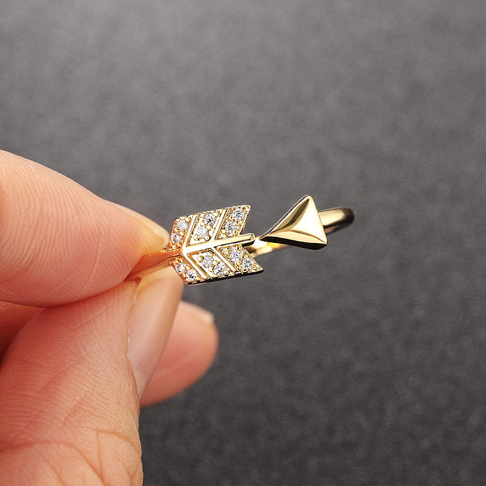 Classic Style Arrow Copper Plating Inlay Zircon Gold Plated Open Rings