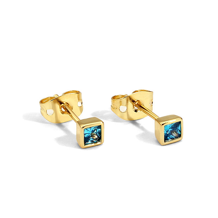 زوج واحد من أقراط الأذن المطلية بالنحاس والزركون والمطلية بالذهب على شكل مربع بسيط