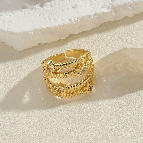 IG Style Star Copper Asymmetrical Plating Inlay Zircon 14K Gold Plated Open Rings