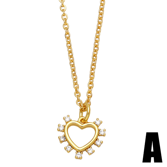 Simple Style Heart Shape Copper Gold Plated Zircon Pendant Necklace 1 Piece